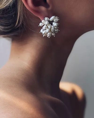 Серьги «гроздья из жемчуга» серебристые