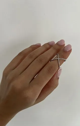 Кольцо на фалангу длинное перекрестие серебристое