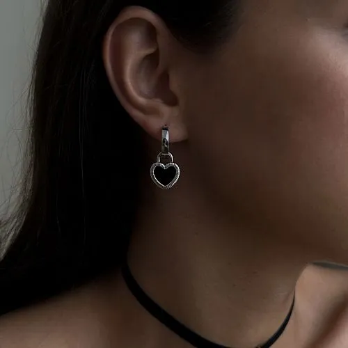 Серьги «сердца» двусторонние серебристые