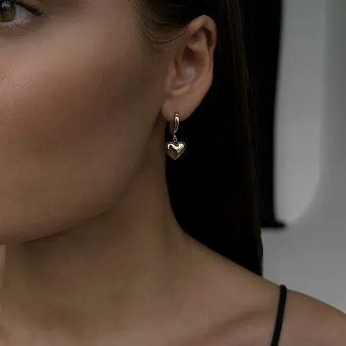Серьги асимметричные мишка и сердце золотистые