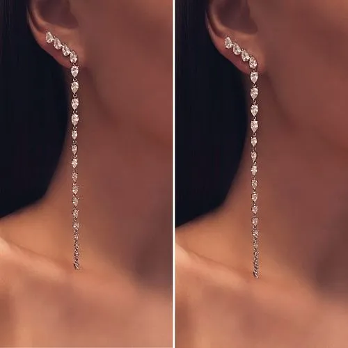 Серьги длинные «капельки-цирконы»